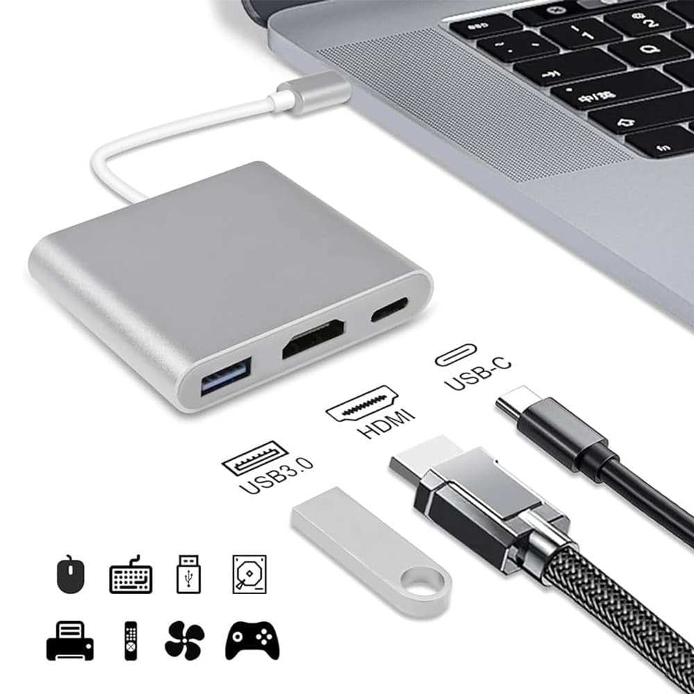 Adaptador 3 Em 1 USB-C Leitor Cartão TF SD CF Cabos Dados Carregador 12W Celular Rápido
