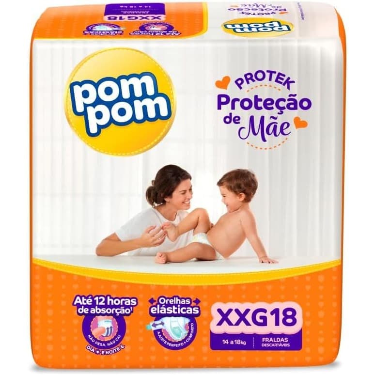 Fralda Pom Pom Protek Proteção de Mãe Jumbo XXG 18 Unidades