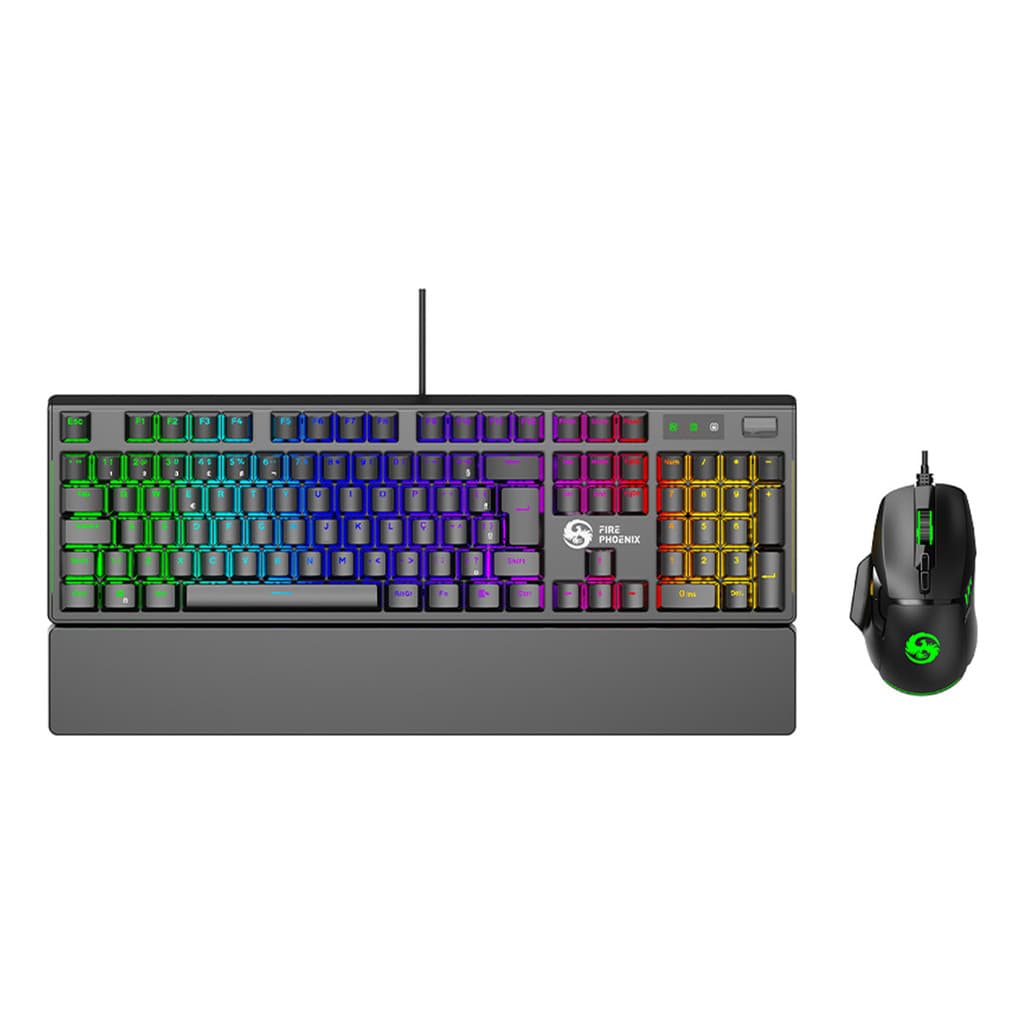 Kit Teclado E Mouse Gamer Mecanico Switch Red Led Rgb 7 Botões 7200 Dpi Fire Phoenix Bk-10