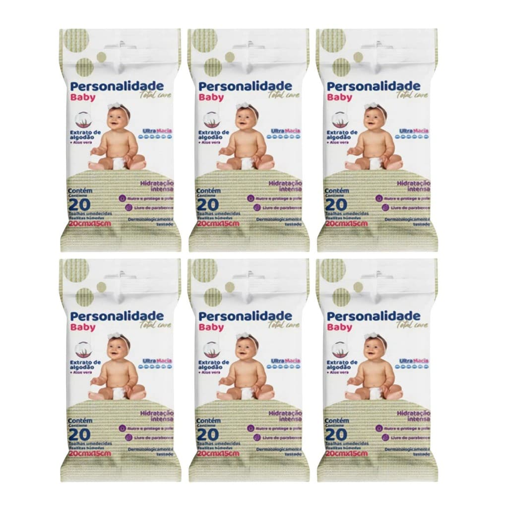 Kit C6 Lenço Umedecido Pocket C20 - Personalidade Baby