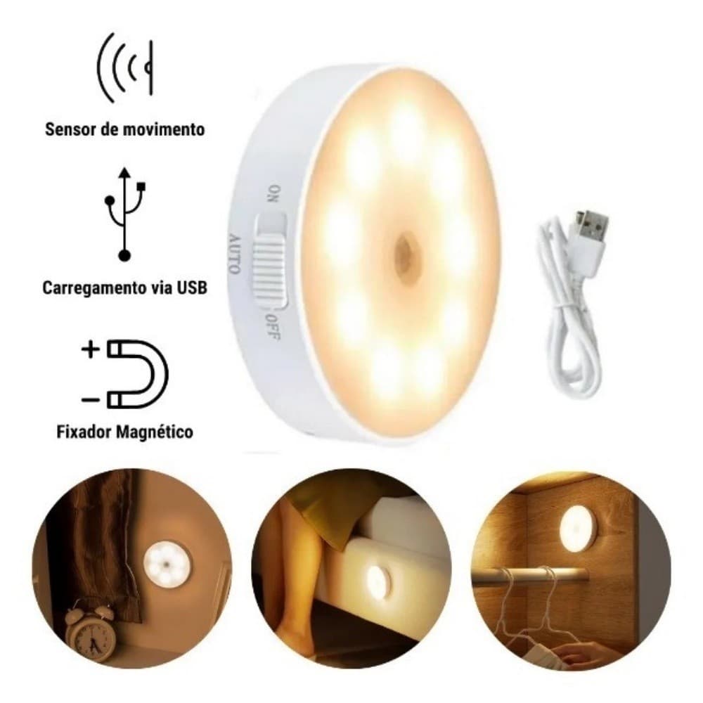 LED Luminária sem Fio com Sensor de Presença- Usb Recarregável- Spot LED USB ULTRAFORTE