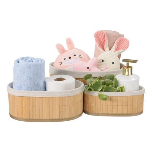 Kit 3 Cestos Organizadores Bambu Multiuso Banheiro Lavanderia Quarto Roupas Toalhas Brinquedo