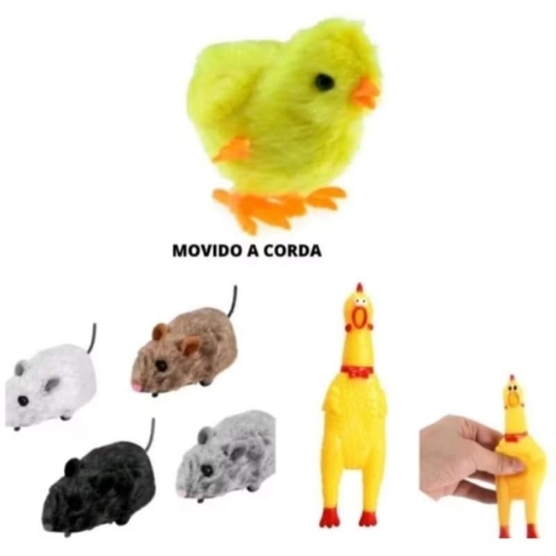 KIT BRINQUEDOS RATINHO+PINTINHO+FRANGO A SUA ESCOLHA  PELUCIA A CORDA BRINQUEDO  PARA PET GATOS E CACHORRO