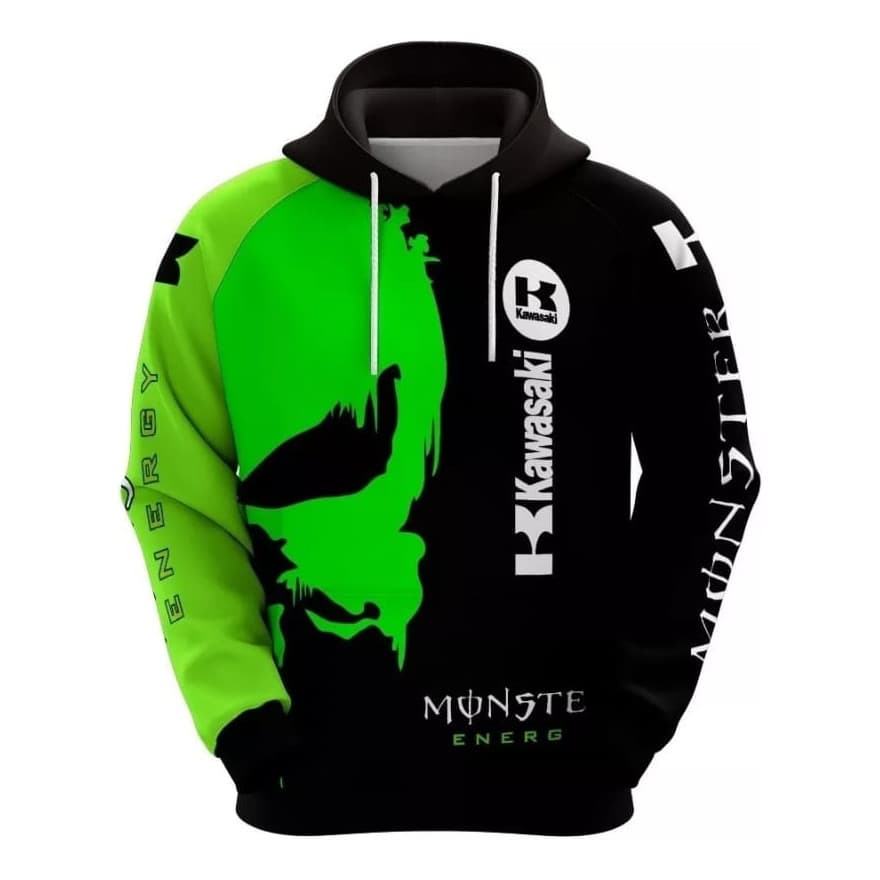 Moletom Masculino Uniforme Monster Skull Kawasaki Moto Gp