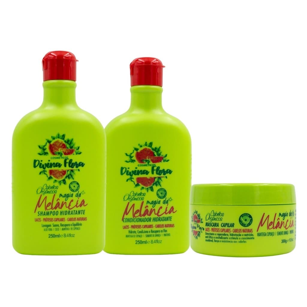 Kit Divina Flora Magia da Melancia Shampoo + Condicionador e Máscara Hidratante
