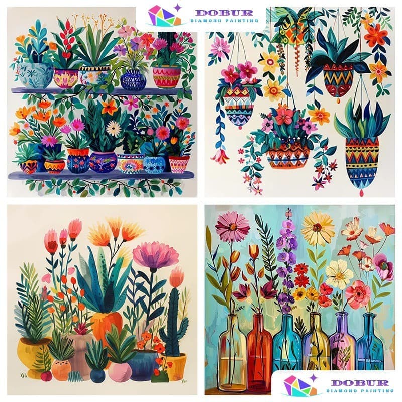 DOBUR | Conjunto De Pintura Diamante Padrão Floral 5D DIY Redondo/Quadrado Completo Broca Tela Com Número Artesanato Pre