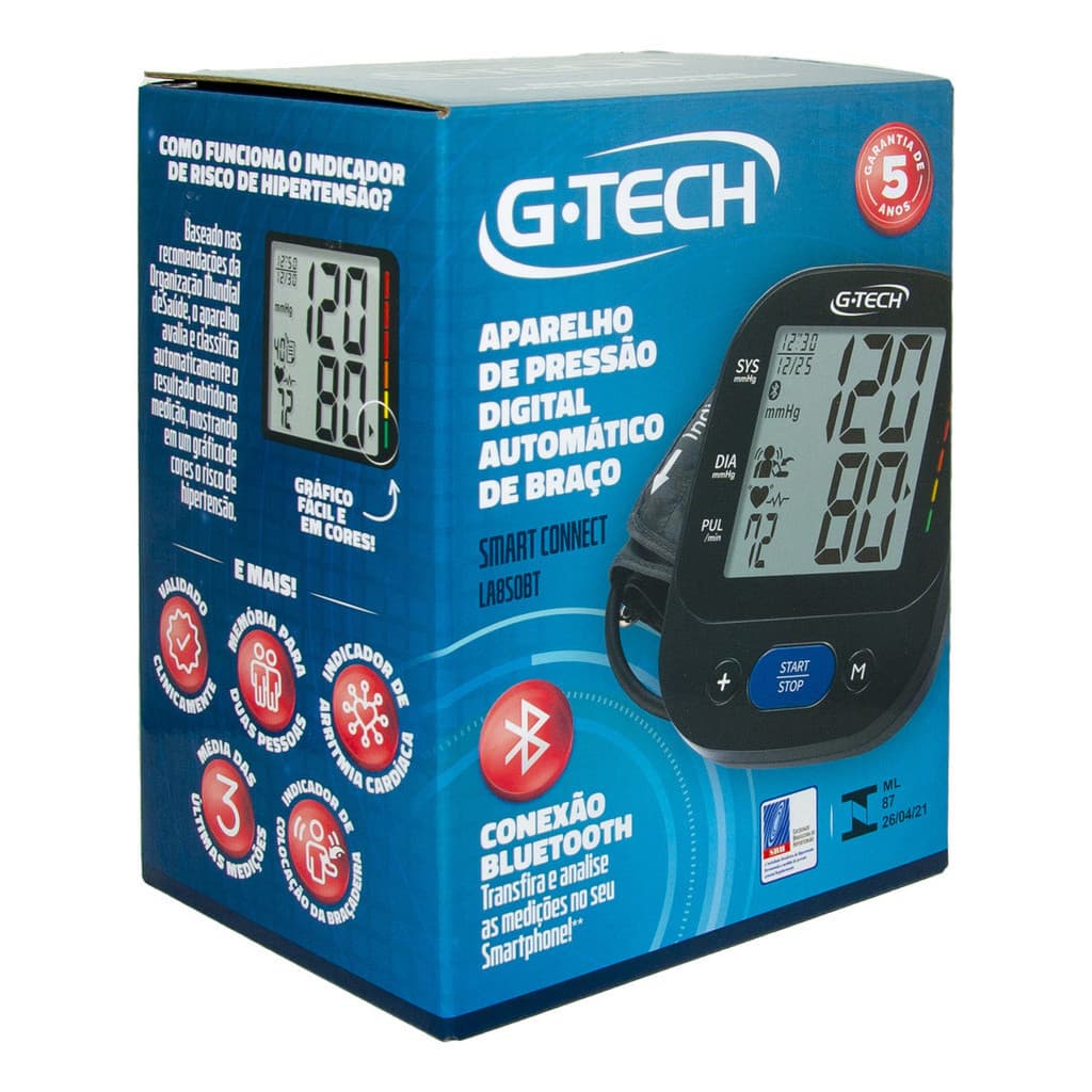 Aparelho Para Medir Pressão Arterial Digital De Braço G-Tech Automático Bluetooth