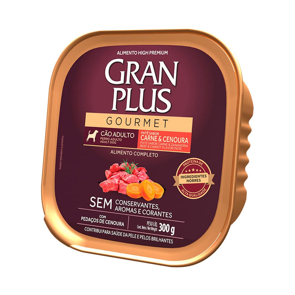 Ração Úmida GranPlus Gourmet Para Cães Adultos Patê Carne e Cenoura 300g