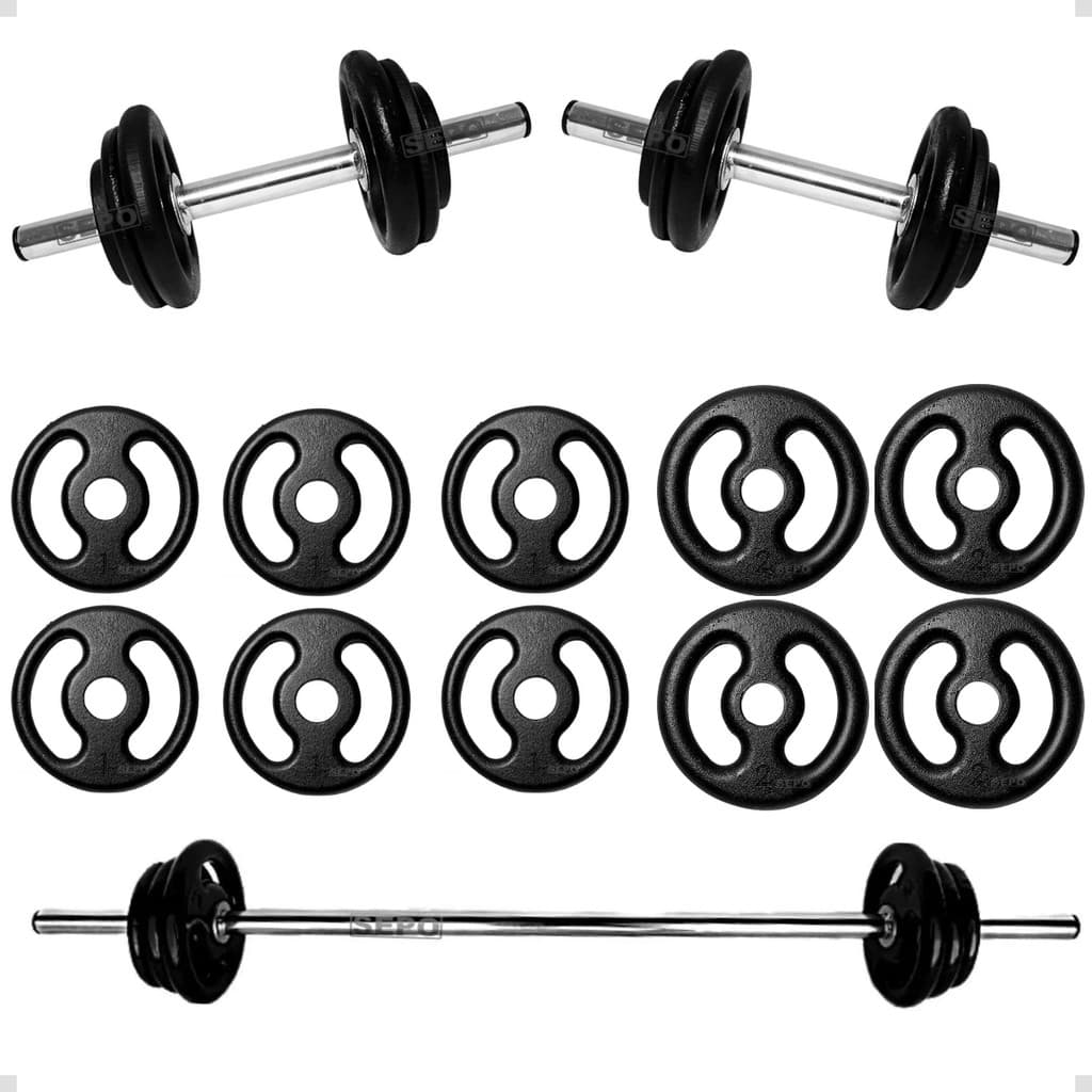 Kit Anilhas 1 Kg e 2Kg total 14Kg com 2 Barras 40Cm e 1 Barra 120Cm de Ferro com Presilhas Treino
