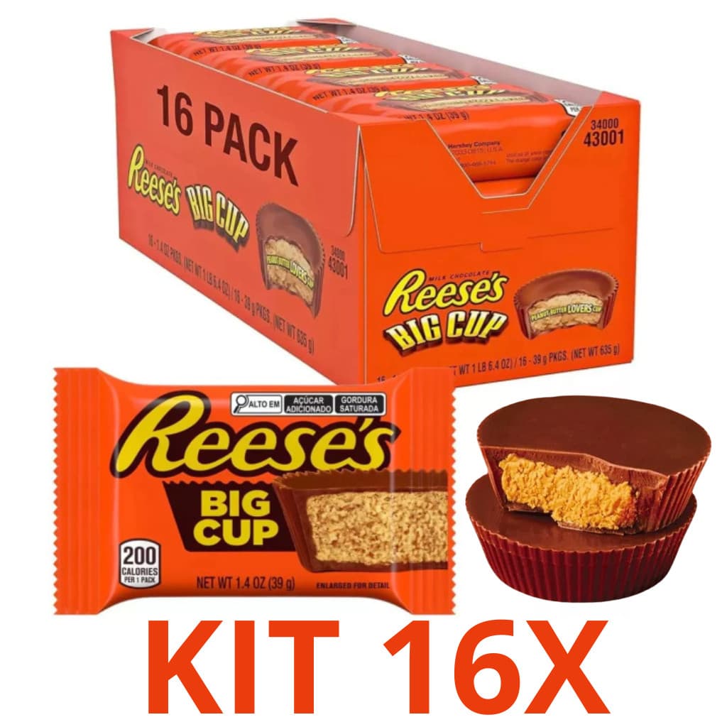 Kit 16 Reeses BIG CUP Chocolate ao Leite com Manteiga de Amendoim Importado dos EUA Reese's 39g