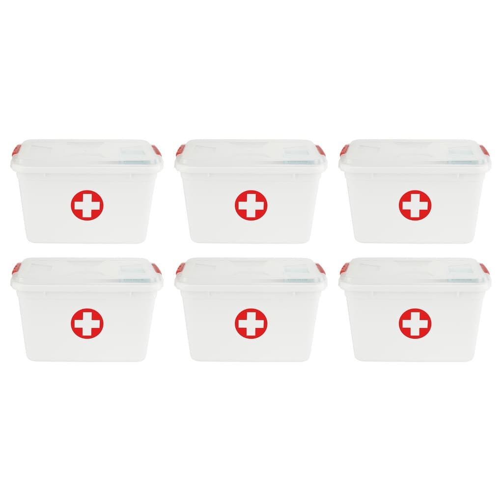 Kit 6 Caixa Primeiros Socorros Organizadora Plastica Branca 5L Para Itens Médicos