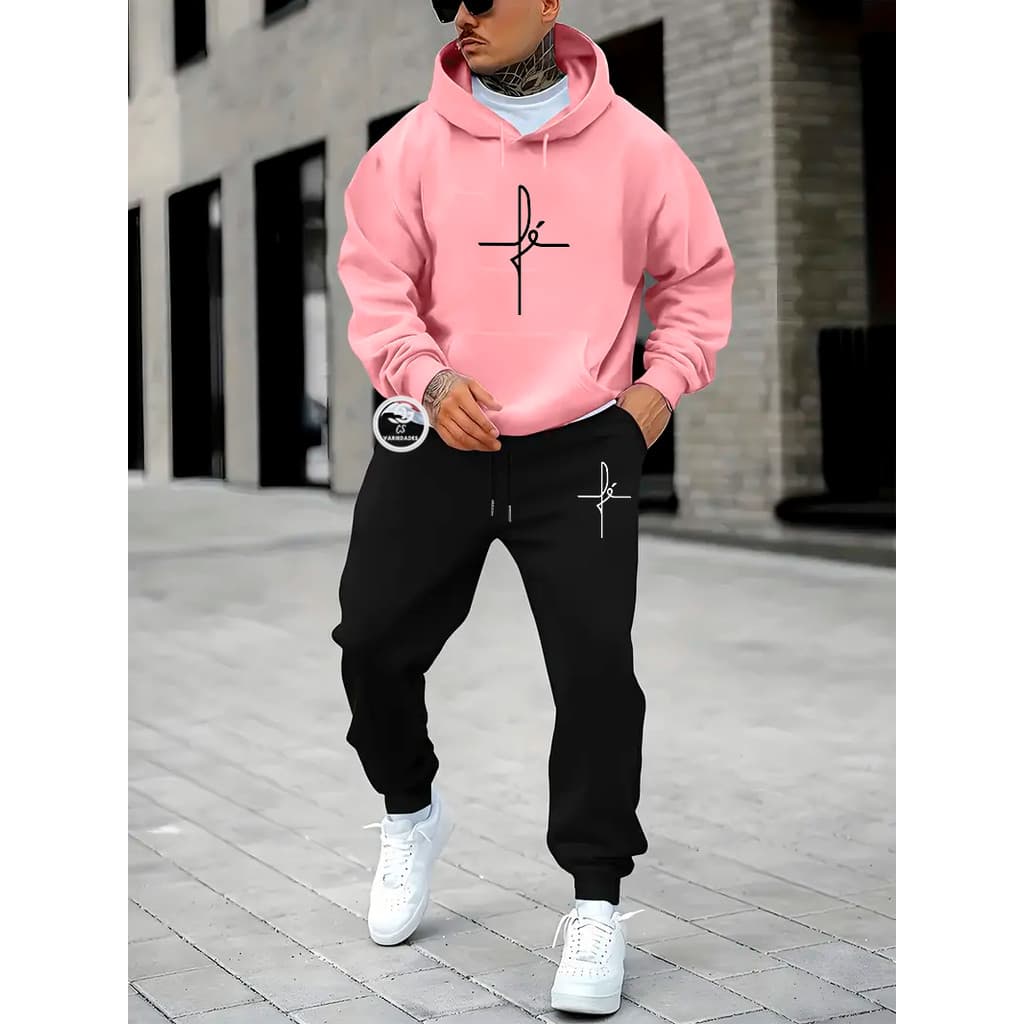 Conjunto Moletom Fé Estampa Cristã Casaco Blusa De Frio + Calça linha premium moleton canguru com bolso e capuz