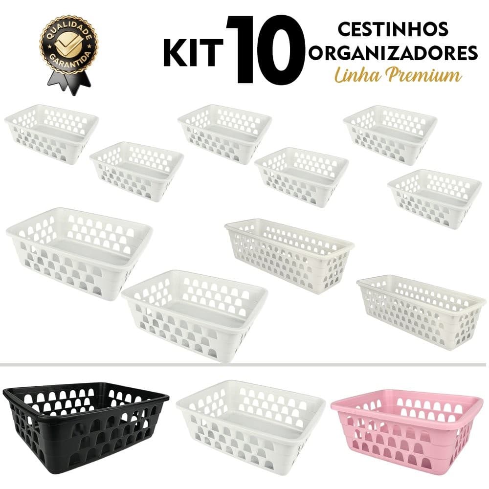 Cesto Organizador Kit 10 Pcs P/M/G Para Organizar Lavanderia Cozinha Quarto Banheiro Escritório