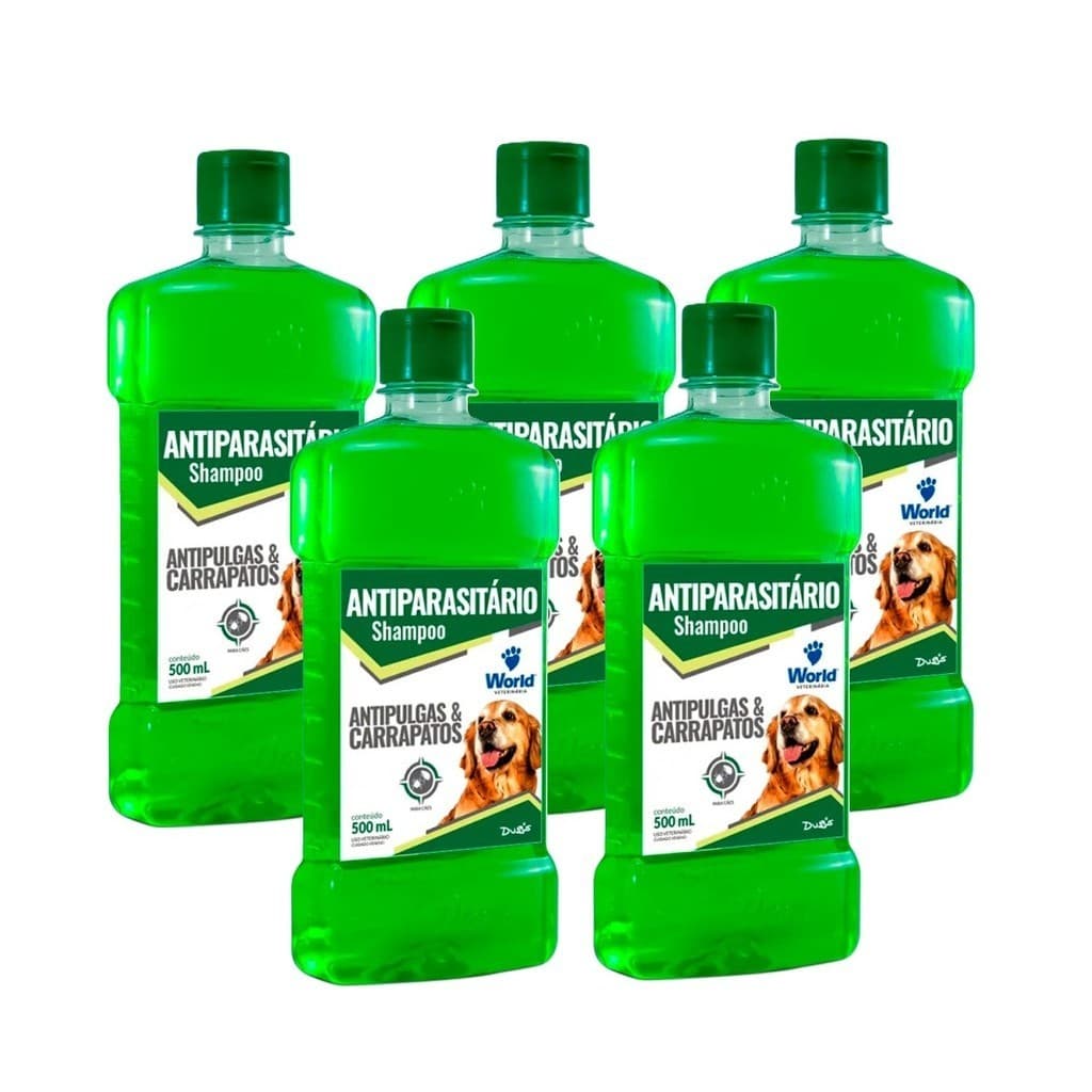 Kit 5 Shampoo Antiparasitário World Veterinária Dug's para Cães - 500ml