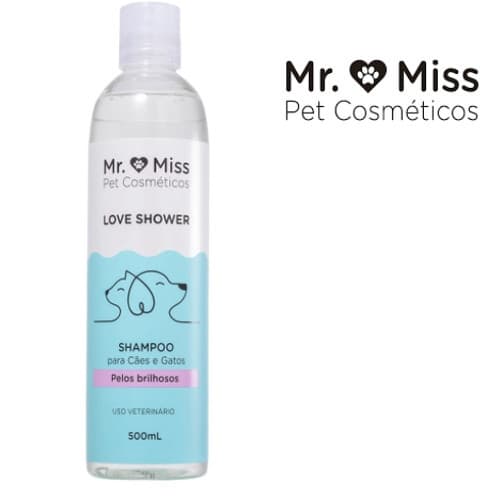 Shampoo para cães e gatos pelos brilhosos 500ml Mr. Miss Love Shower