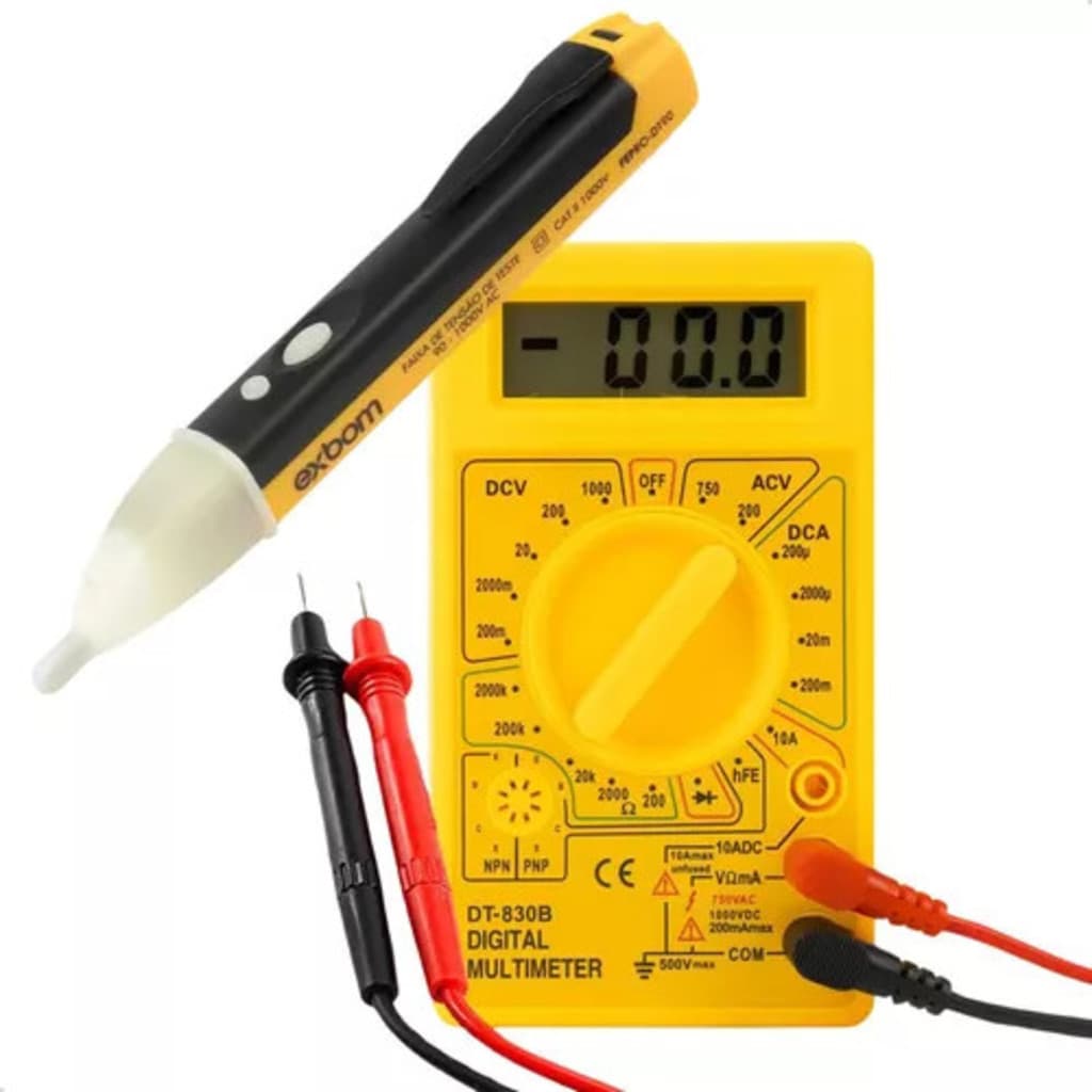 Kit Multímetro Digital Profissional Tela Lcd Iluminada + Caneta Detectora De Energia Elétrica