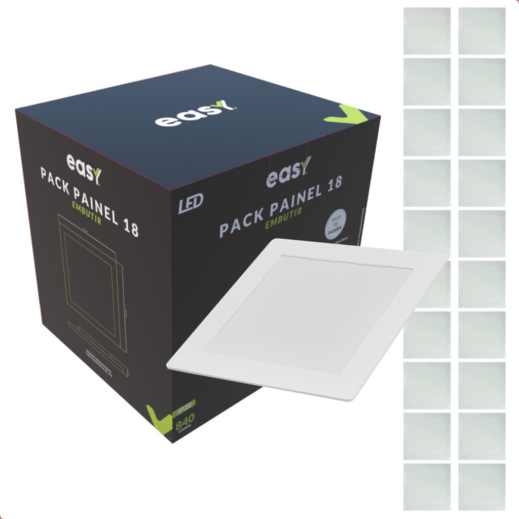 Kit 20 Plafon Luminária Painel Led Embutir Branco 18w 6500K Luz Branco Frio Quadrado Bivolt - Easy