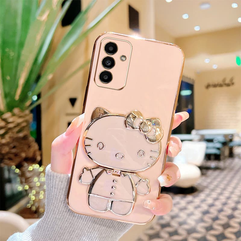 Invólucro Para Samsung Galaxy A57 A37 A27 A17 A07 A56 A36 A26 A16 5G 4G Bonito 3D Kitty Cat Espelho Suporte Silicone Ant