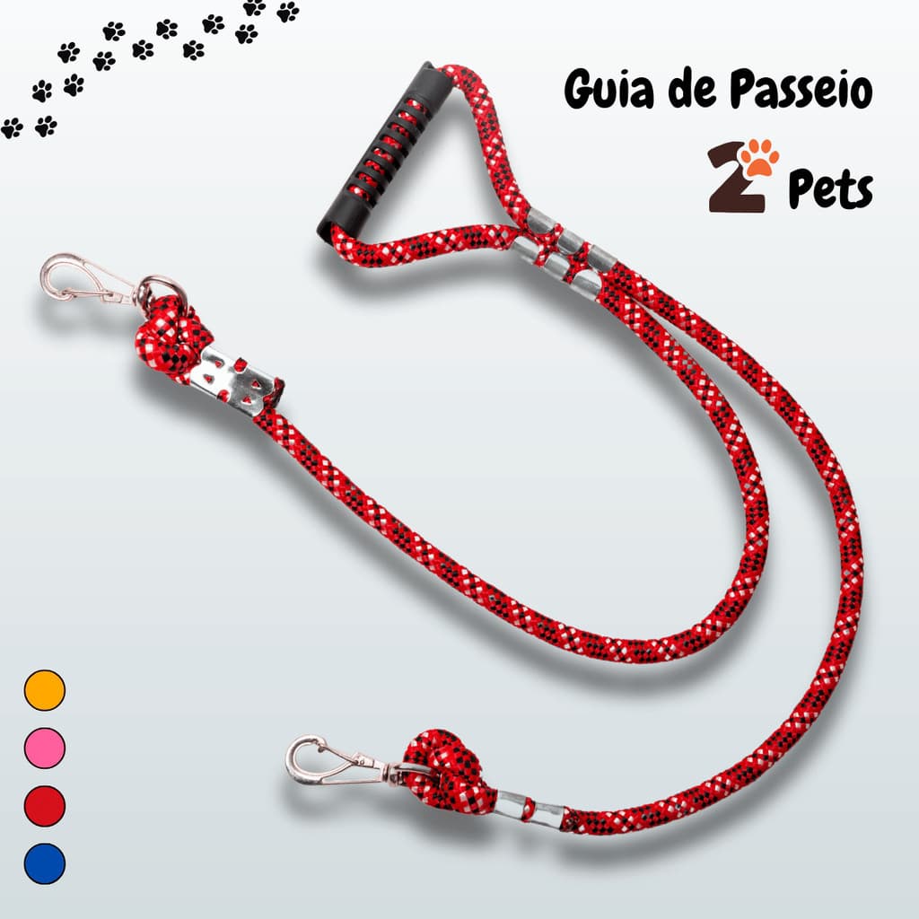 Guia de Passeio Duplo Reforçado Para 2 Cães Cachorro Acessório Pet Premium