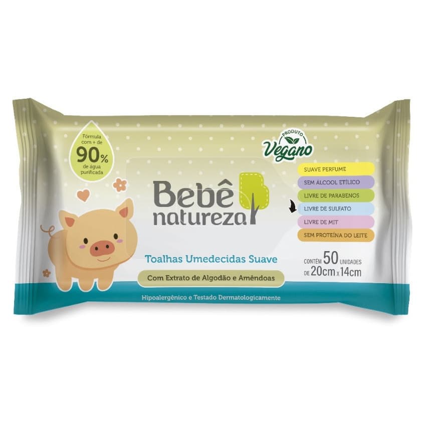 Toalhas Lenços Umedecidos Bebê Natureza Suave Hipoalergênico 100 Unidades 20x14cm
