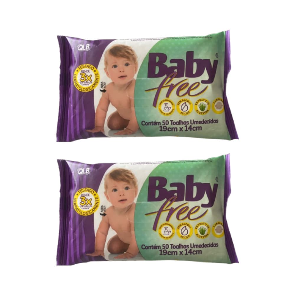 Kit Baby Free 2 Pacotes com 50 Toalhas Umedecidas 19cm * 14cm