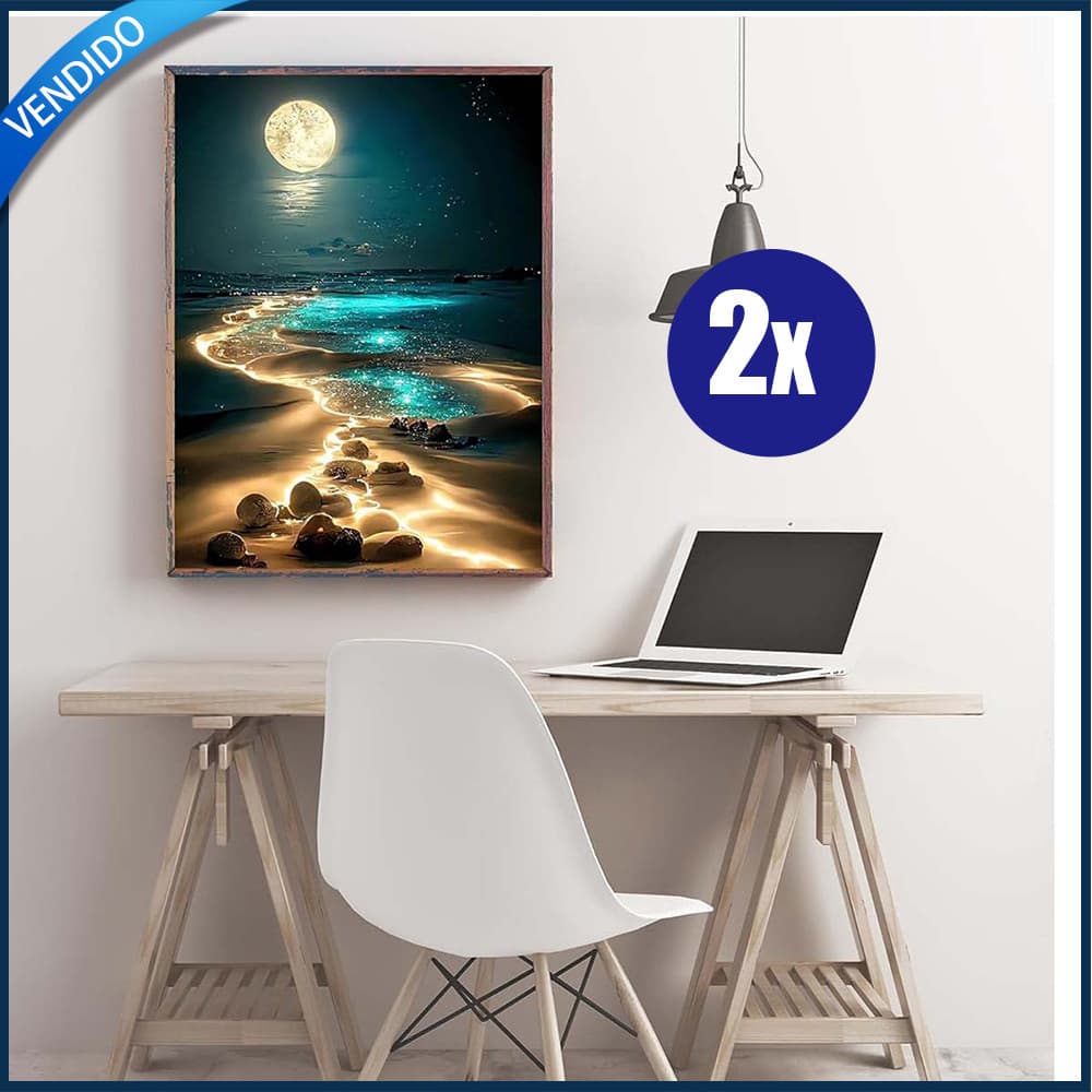 2x Conjunto de pintura com diamantes 5D Pintura decorativa com diamantes Pintura de praia ao luar 40x30cm