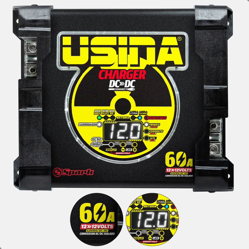 Fonte Conversora Usina 60A 12V Charger DC-DC Alta Eficiência Para Veículos e Instalações