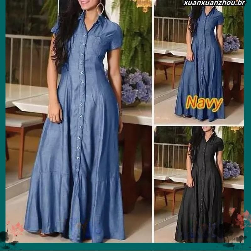2024 Europa e América internacional novo vestido longo gola bolso vestido grande vestido jeans casual plus size vestido