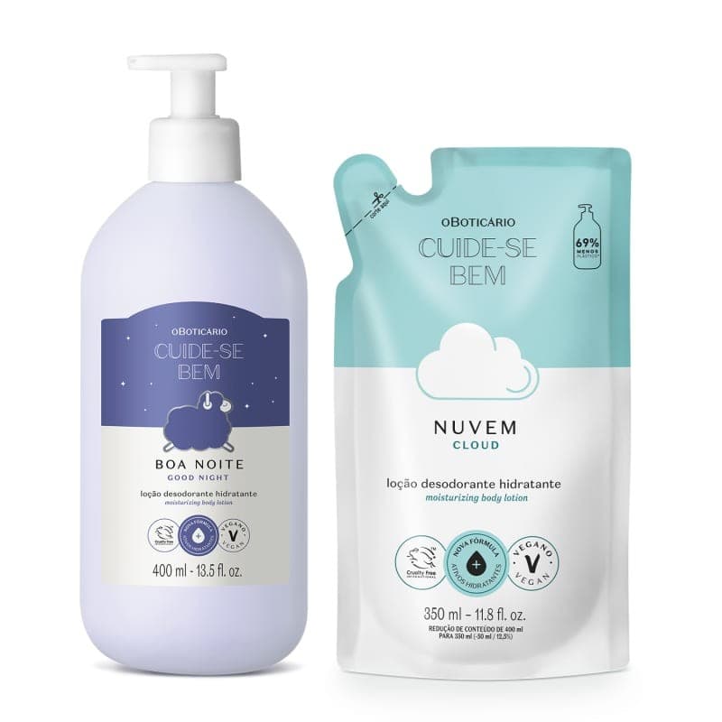 Kit Hidratante corporal Creme Cuide-se Bem Boa Noite 400ml + Refil Loção Corporal Nuvem 350ml ( 2 itens)