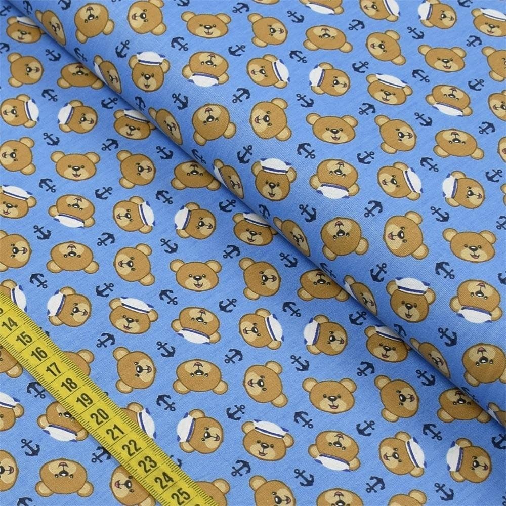 Tecido Estampado para Patchwork - Ursinhos Marinheiros : Rostinhos de Ursinhos (0,50x1,40)