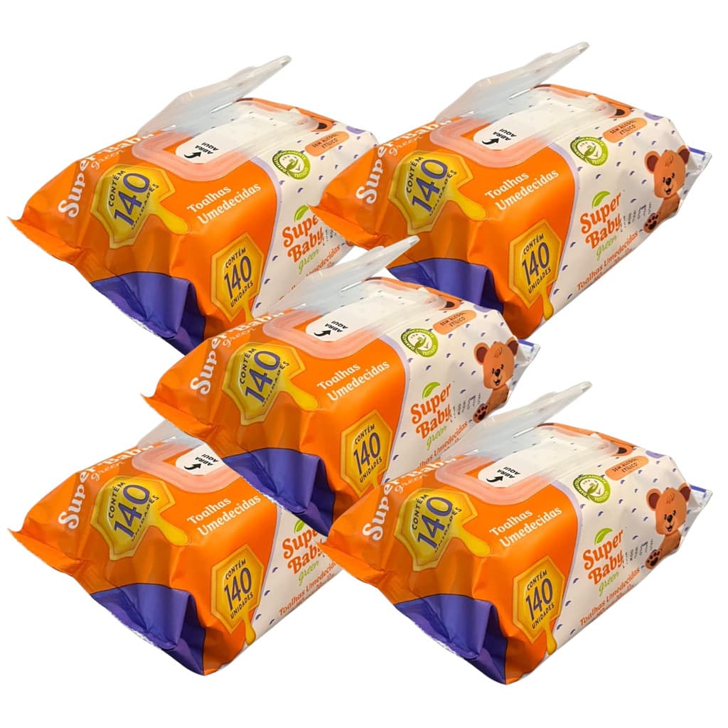 Kit 700 Toalhas Umedecidas Super Baby 20 x 12 Cm = 5 pacotes com 140 Toalhas cada