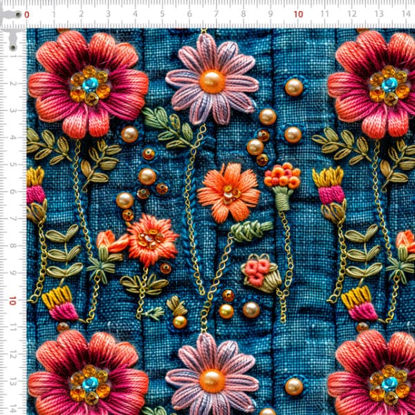 Tecido Sarja Impermeável Jeans Floral Costura Patchwork Artesanato Pano DIY Ateliê