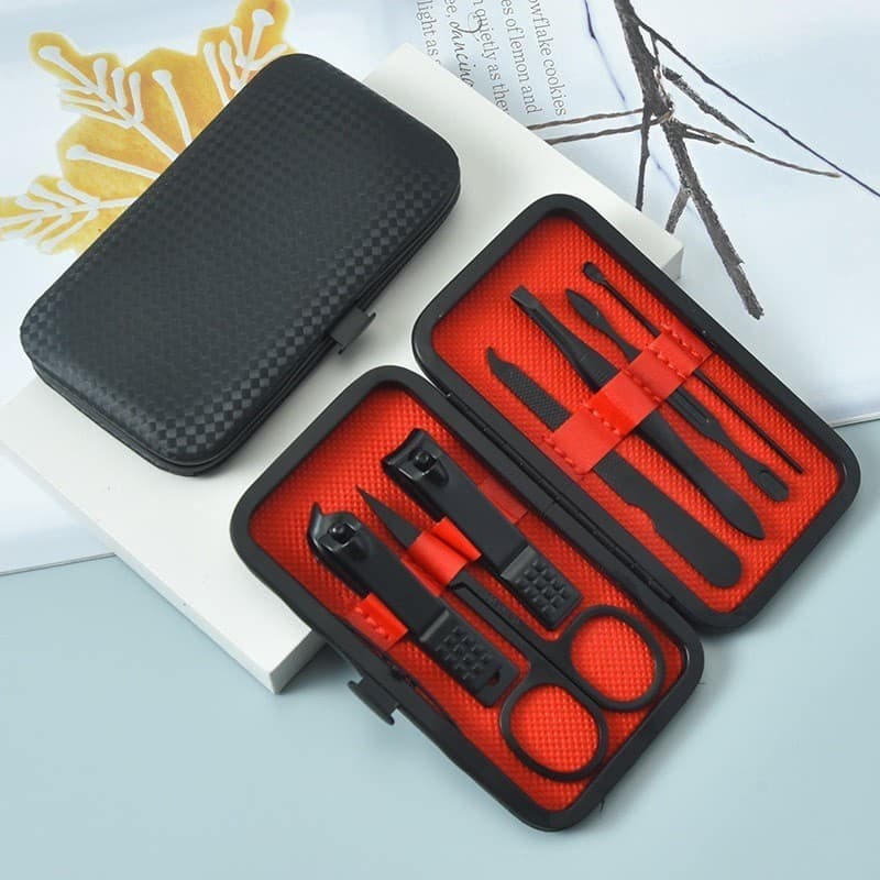 Kit Cortador de Unha Carbono - Conjunto com 7 Peças + Estojo - Manicure - Tesoura - Pinça