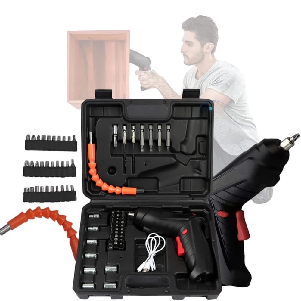kit Parafusadeira/furadeira 48 Pçs À Bateria Carregador Usb Caixa de ferramentas