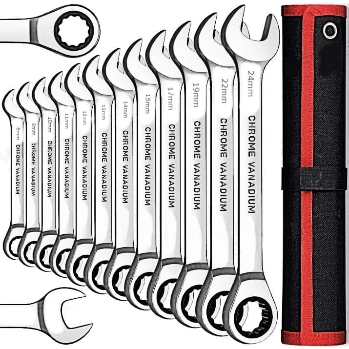 Jogo Chaves Catraca Fixa Combinada Estriada de 8mm a 24mm Com 12 Peças Profissional Oficina