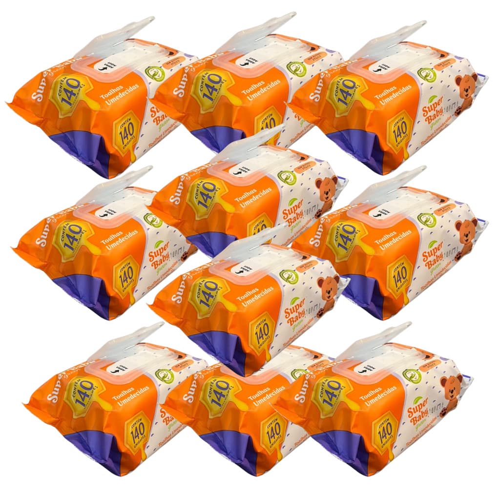 Kit 1400 Toalhas Umedecidas Super Baby 20 x 12 Cm = 10 pacotes com 140 Toalhas cada