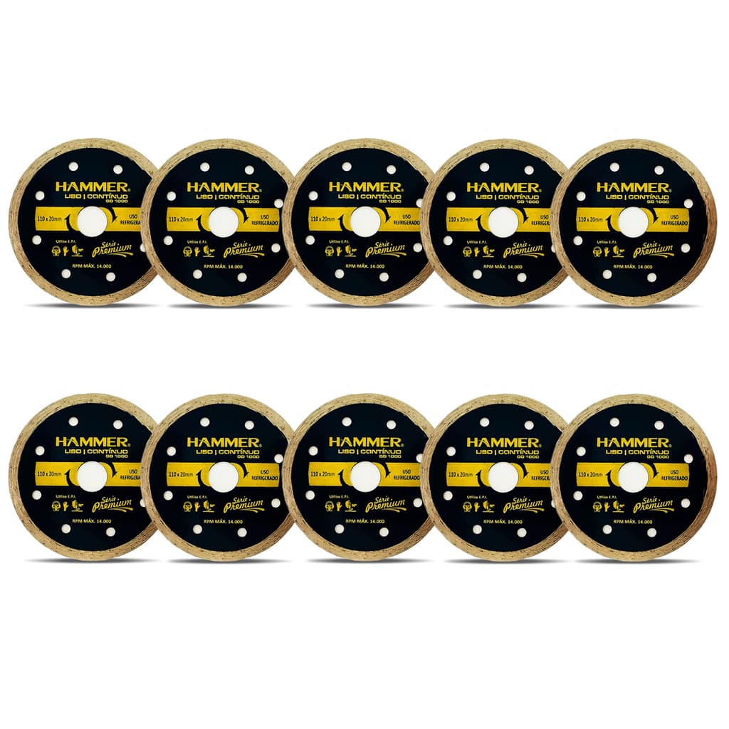 Kit 10 Unidades Disco De Corte Diamantado Liso 110 X 20 Mm