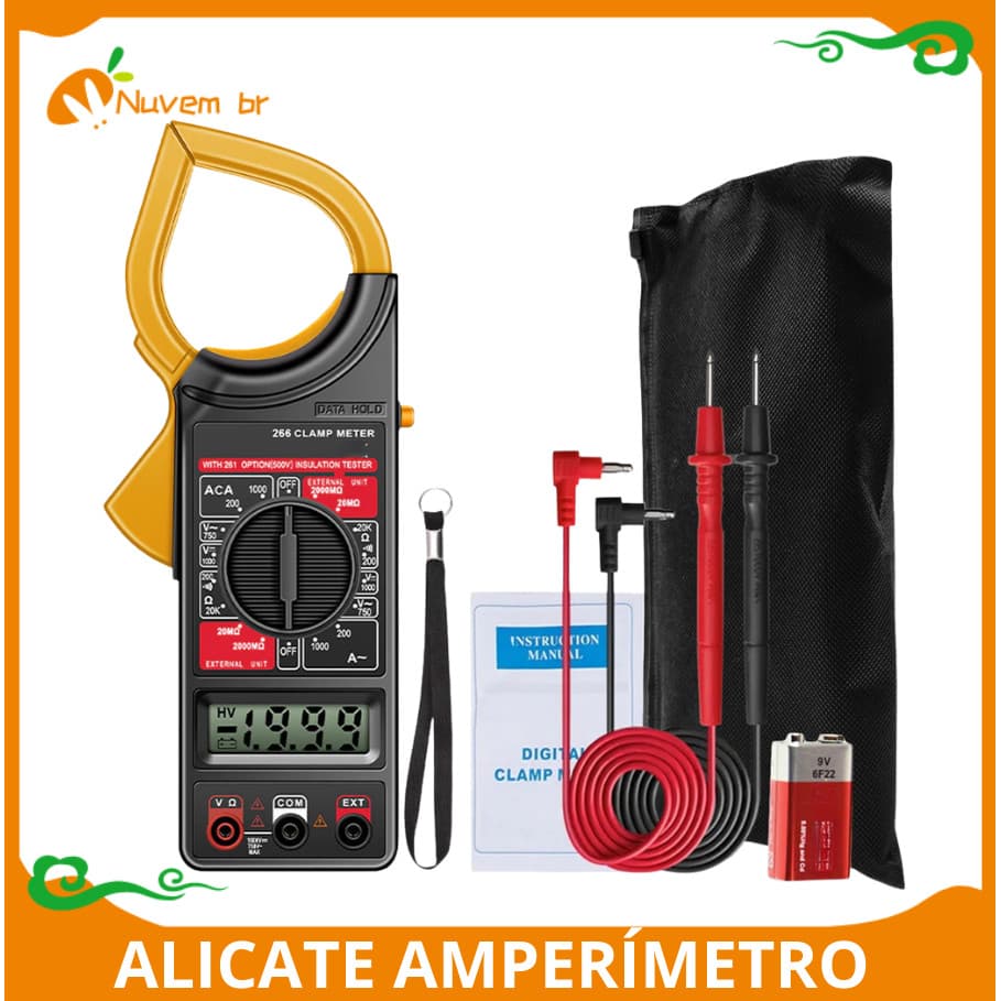 Alicate Digital Amperímetro Ferramenta Portátil C/ Estojo C/ Bateria Voltimetro Multímetro LWJ-302