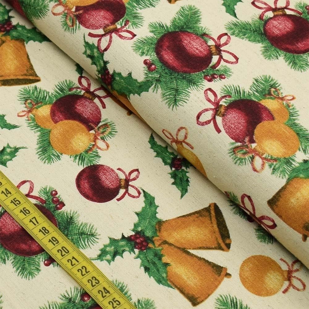 Tecido Estampado para Patchwork - Natal : Sinos Natalinos Fundo Bege Claro (0,50x1,40)
