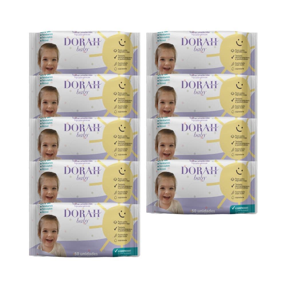 9 Pacotes - Toalhas/Lenços Umedecidos Hipoalergênicos - 50 Folhas - Dorah Baby (Total 450 Folhas)