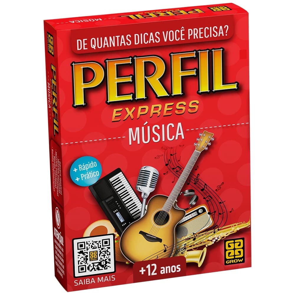 JOGO DE CARTAS PERFIL EXPRESS MÚSICA 100 CARTAS GROW DIDÁTICO DIVERSÃO FAMÍLIA RACIOCÍNIO PERGUNTAS