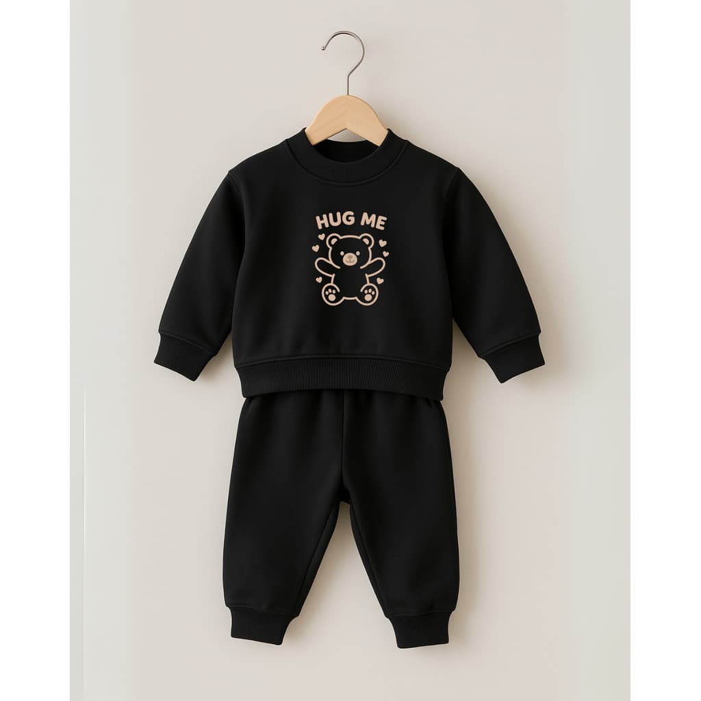Conjunto Capote Inverno Bebê | Moletom Felpado Secagem Rápida - Estampado Hug Me Menina Menino Roupa de Frio Escolinha