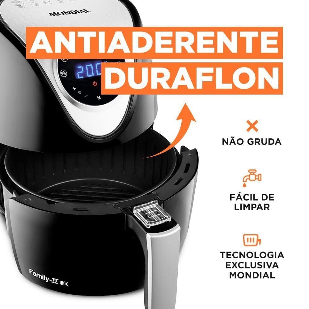 Fritadeira Elétrica Mondial Family Iv 3,5L Inox Digital Touch Preto Inox AF-30-DI 127V