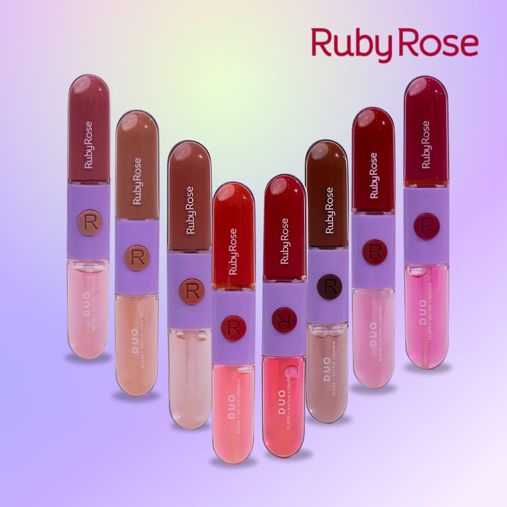 Batom Líquido Gloss Duo 2 Em 1 Mood Ruby Rose 9,6ml Matte Brilho Alta Cobertura Lábio Uniforme Longa Duração Beleza