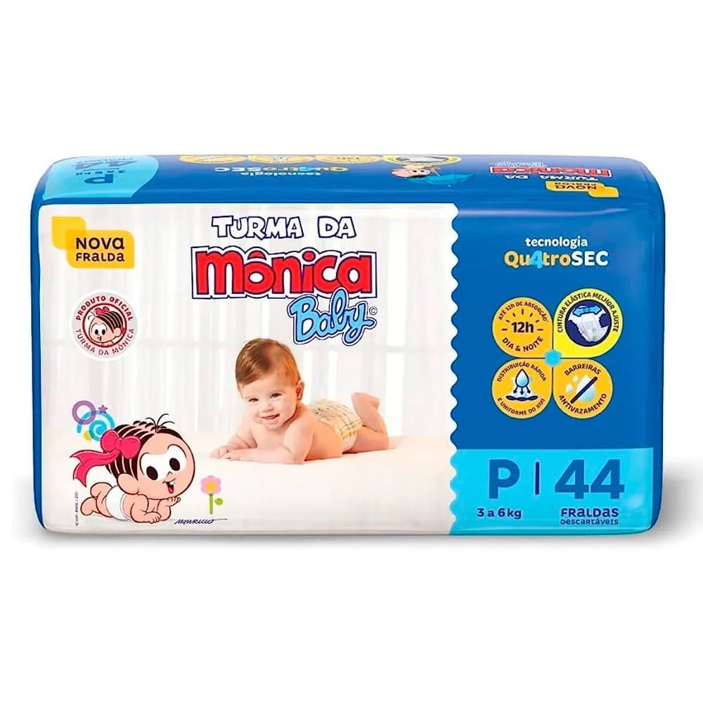 FRALDAS DESCARTAVEIS TURMA MONICA ECONOMICA P COM 44 UNIDADES