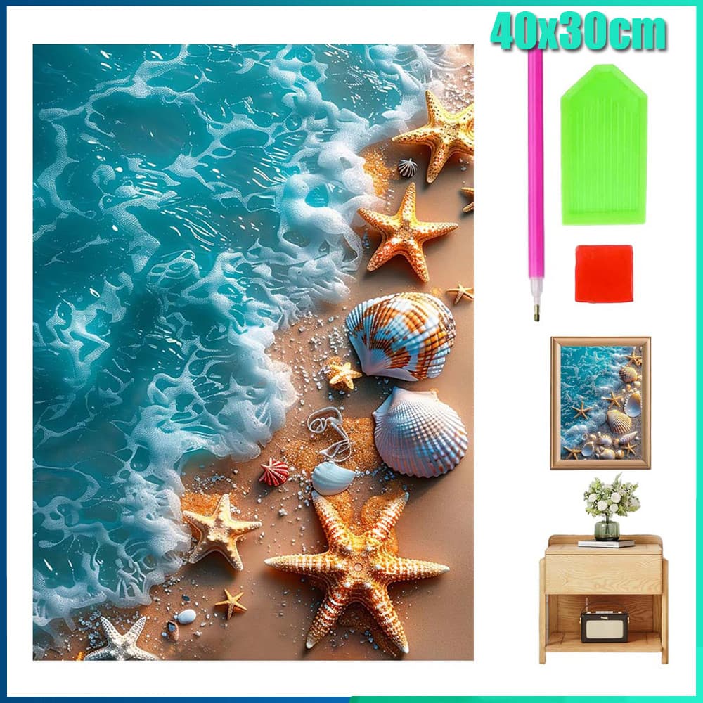 Quadrado Pintura Diamante 5D Pintura de Diamante Pintura DIY 5D Diamante 40x33cm praia de conchas