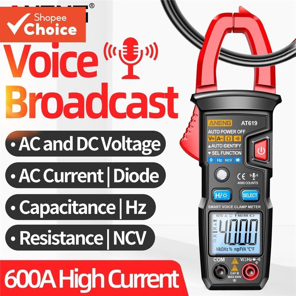 Medidor De Braçadeira Digital Multímetro Voz NCV AC Testador De Tensão De Corrente Para Teste Elétrico Automático AT619 
