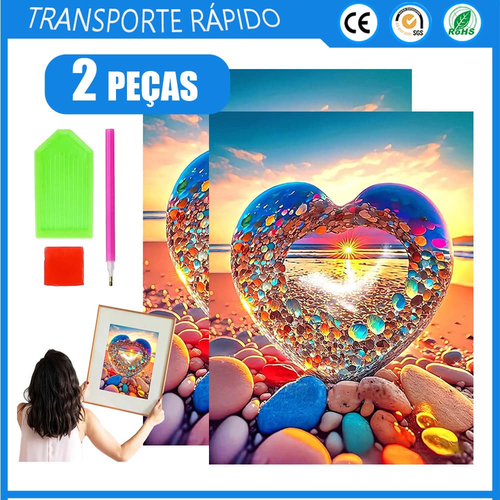 2x Pintura de diamante faça-você-mesmo Pintura de diamante 5D ponto a ponto Decoração de parede Coração colorido 40x30cm