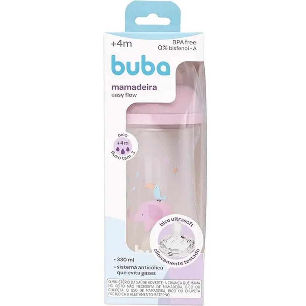 Buba Mamadeira Easy Flow Elefante Rosa 330ml