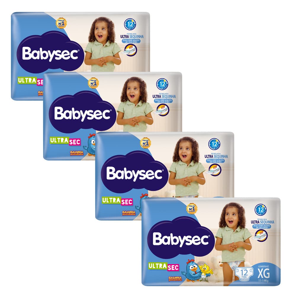 Kit Econômico 4x Fralda Babysec UltraSec Jumbinho XG Galinha Pintadinha 12unidades cada